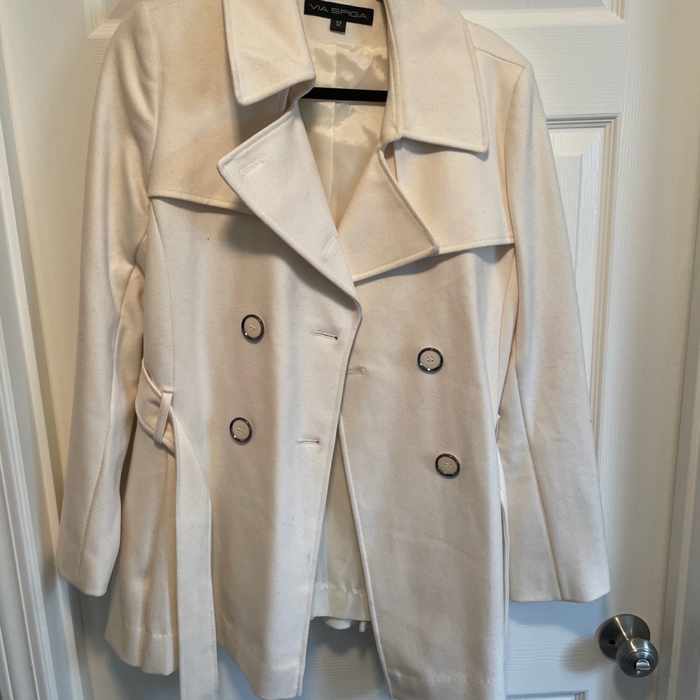 Via Spiga Winter White Pea Coat
